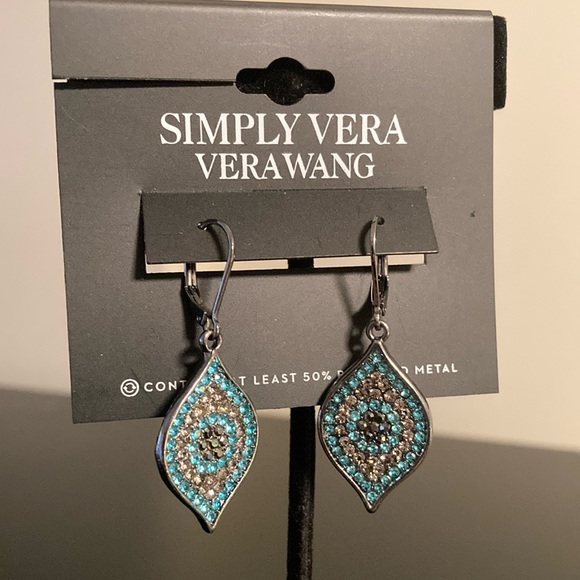 Simply Vera Vera Wang Teal and Silver Drop Earrings - Picture 1 of 1